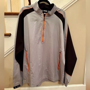 Footjoy Windshirt, size XL, grey & black with orange accents
